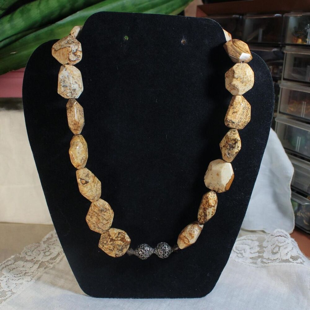 Jasper Chunky Beaded Necklace Earthy Brown Stone Statement Boho